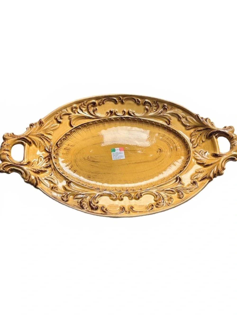 Intrada Made in Italy Vintage Ceramic Serving Tray with Ornate Baroque Design
